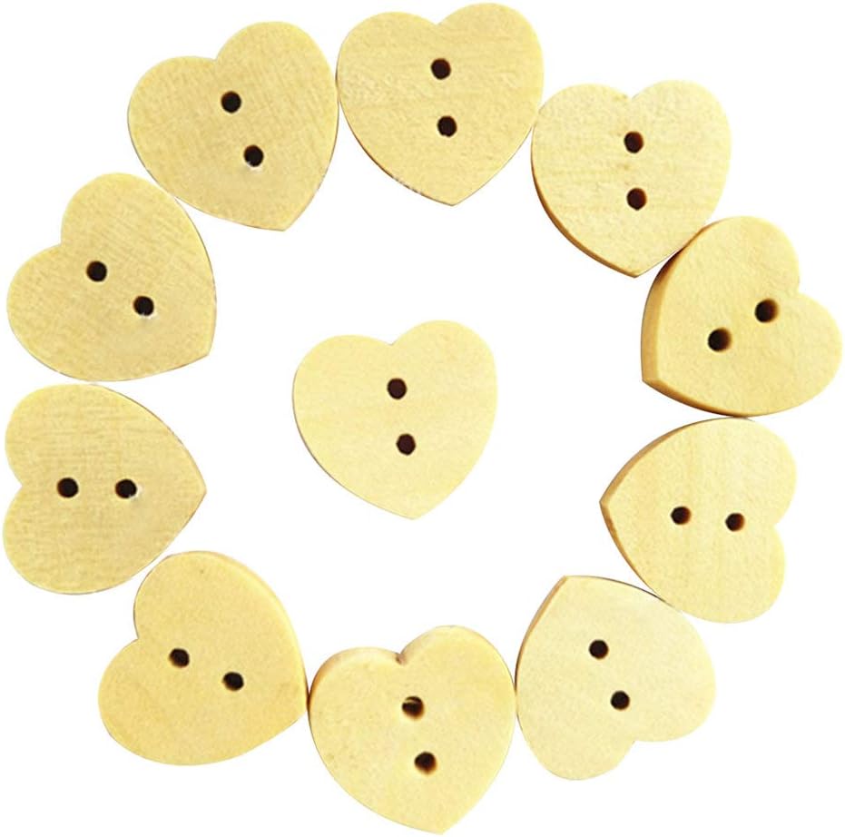 100Pcs 2 Holes Heart Shaped Rustic Wooden Buttons for Sewing Crafts Scrapbooking - geshiglobal