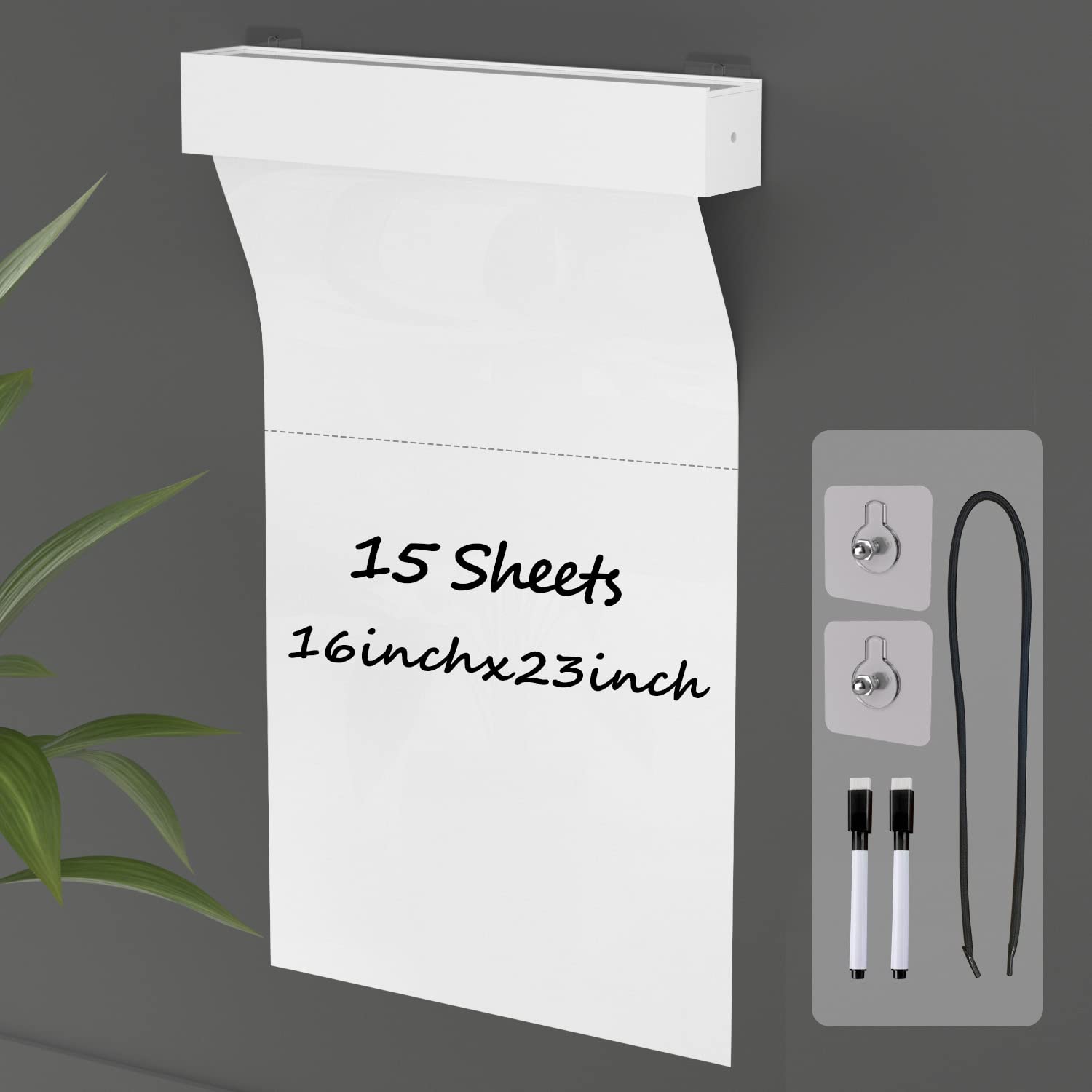 ZHIDIAN Whiteboard Sheets Static 16.5x23 15 Sheets Chart White Board Roll with Acrylic Box Reusable Whiteboard Paper Squared Static Cling Dry Erase Sheets Stick to Any Flat Surface