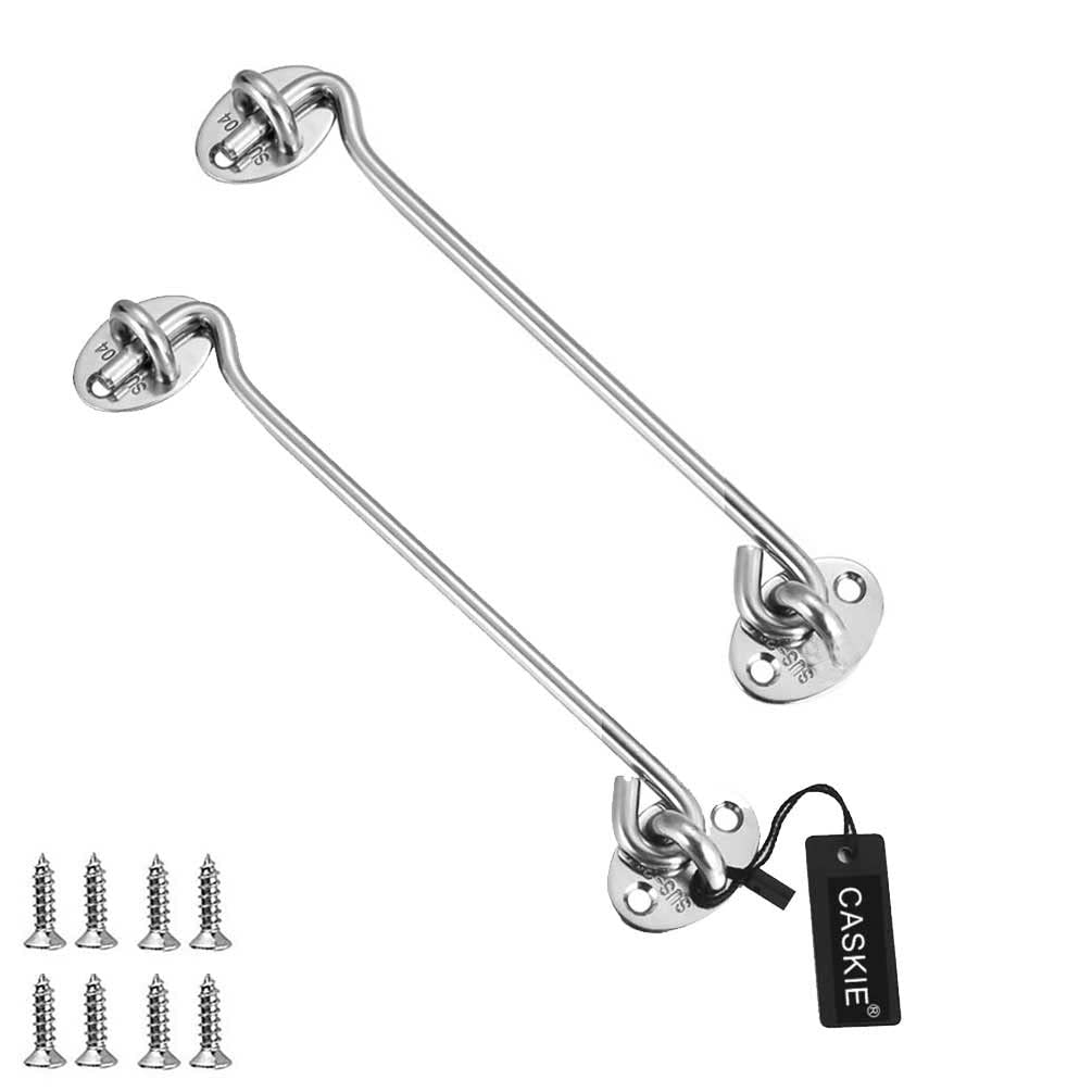 8 inch Stainless Steel 304 Heavy Duty Cabin Hook and Eye Lock for Shed 2PCS, Gate or Garage Door - CASKIE