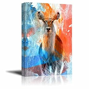 Animal Theme Canvas Wall Art - A Deer on Abstract Color Combination Background - Giclee Print Gallery Wrap | Modern Home Art Stretched & Ready to Hang - 12x18 inches