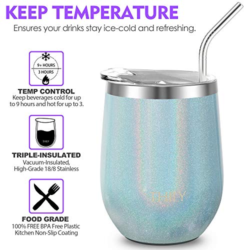THILY Vacuum Insulated Stemless Wine Glass Stainless Steel 12 oz Wine