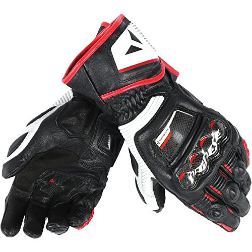 Dainese Druid D1 Long Mens Leather Motorcycle Gloves Black/White/Lava Red 2XL