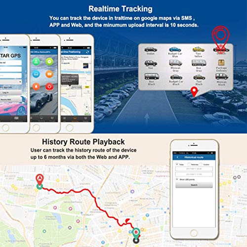 BARTUN Vehicles GPS Tracker Magnet Tracking for Cars Motorcycle Wireless Waterproof Real Time GPS Locator No Monthly Fee 90 Days Standby time