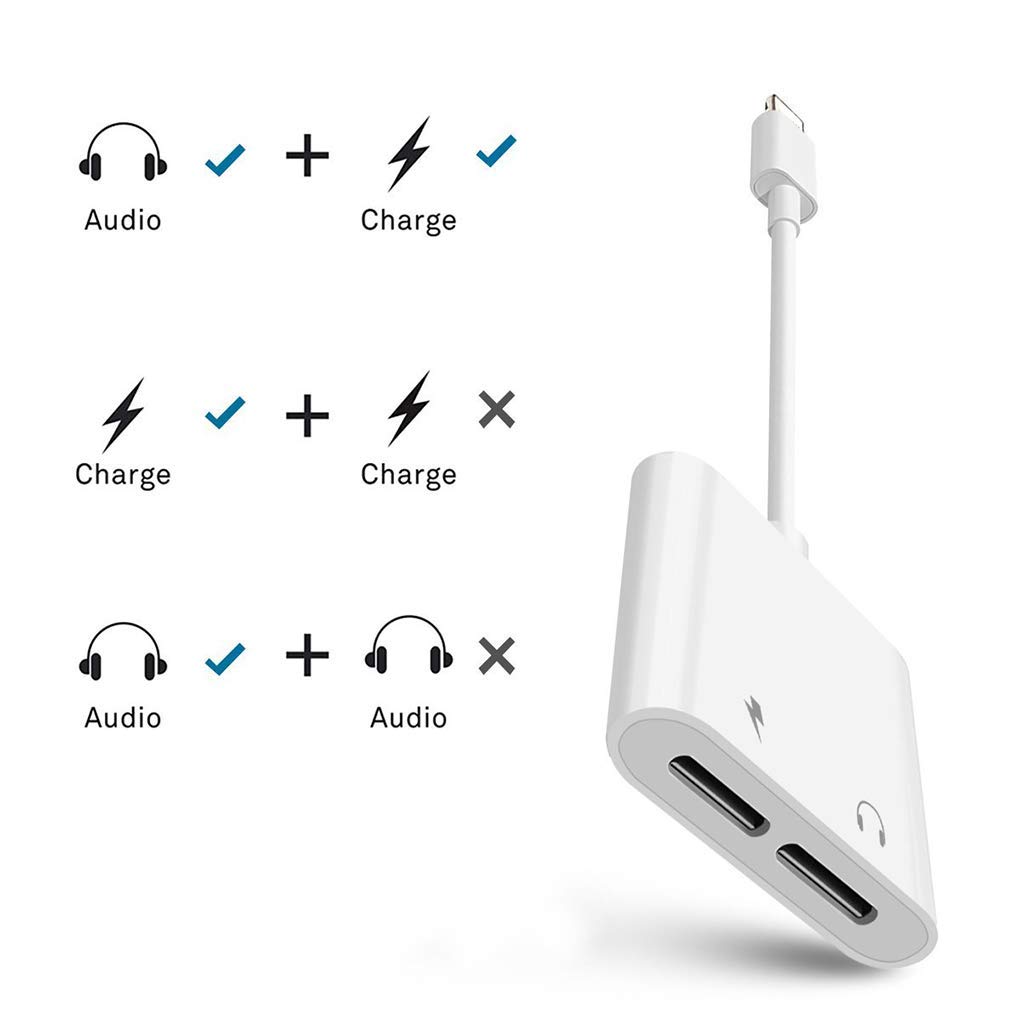 Dual Lighting Adapter Phone X/Xs/XR/ 7/8 / Plus, 2 in 1 Lighting Splitter Headphone Audio and Charge Adapter Connector,Remote and Call Function Compatible iOS 11, iOS 12 Later (2 Pack)