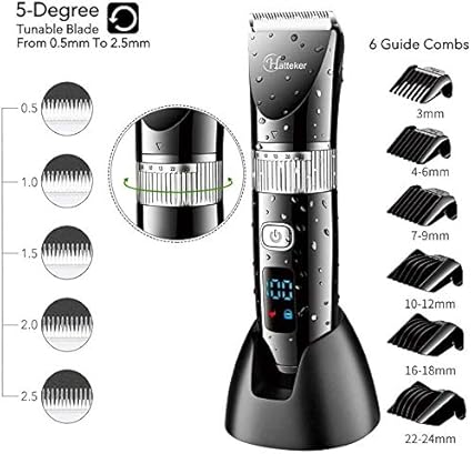 hatteker tondeuse cheveux tondeuse barbe professionnelle electrique avec ecran lcd sans fils usb rechargeable imperméable