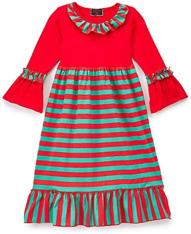 Royal Gem Clothing Red &amp; Green Christmas Striped Tea Length Dress