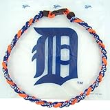 20 Inch Navy Blue Orange Braided Titanium Fiber Sports Necklace with Detroit Tigers Plastic Carrying Bag