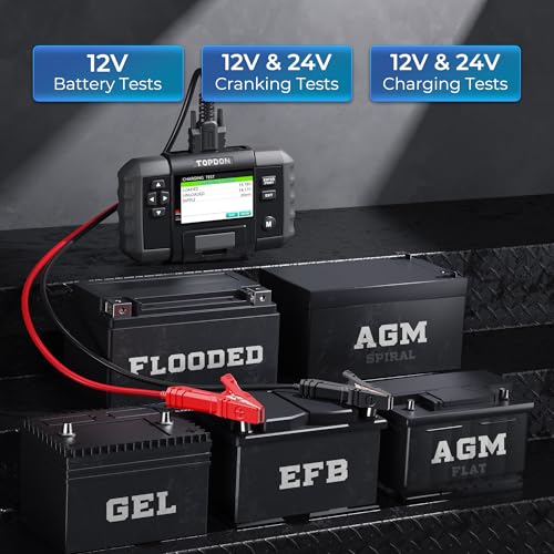 Probador de batería TOPDON BT600, comprobador de baterias 12v 24v, con impresora, adecuada para baterías CCA de 100 a 2000, soporte de actualización de software
