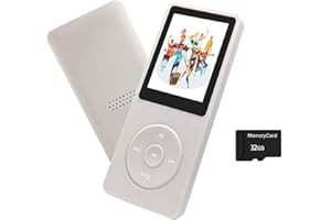 ARUNGO MP3 Player 32GB with Speaker Earphone Portable Mini White Music Player Support Voice Recorder E-Book 1.8 inch HD Screen Support up to 128GB