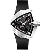 Hamilton Ventura Automatic Men's Watch, 46mm x 46mm Stainless Steel Case | Swiss Made, Black Dial Analog Watch, Water Resistance 50m, Sapphire Crystal, 3-Hand Movement, Rubber Strap