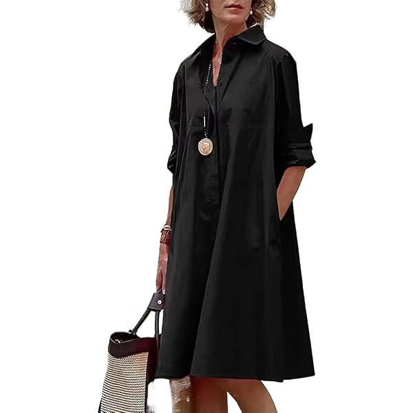 Long Sleeve Midi Length Linen Shirt Dress V Neck Button Down Cotton Midi  Shift Tshirt Loose Fit Summer Shirt Dresses with Pockets Casual Summer Shirt  Dresses with Pockets S at Amazon Women's