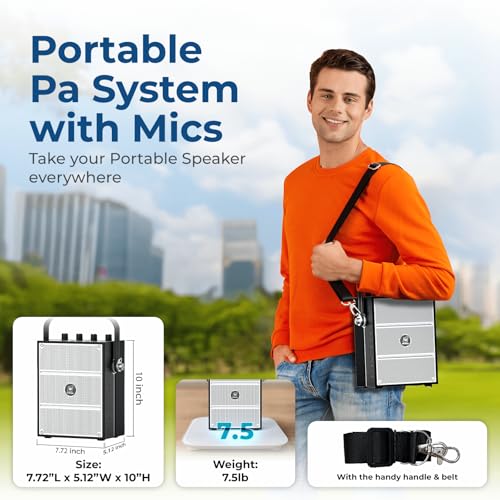 100W Powerful Voice Amplifier with 2 Wireless Microphones, Big Pro Sound Portable Speaker with Microphone, Bluetooth Speaker PA System Karaoke Machine Support BT/USB/TF Card/Aux/Guitar RBS99