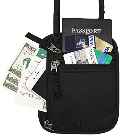 Jollyfit RFID Blocking Neck Wallet Hidden Travel Pouch Passport Holder Black