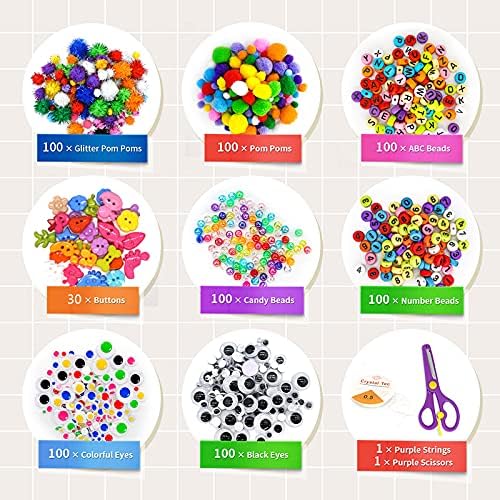obqo 1000+ Pcs Kids Craft Box Kit, Toddler Arts and Crafts for Kids Includes Pom Poms Pipe Cleaners, Feather - Image 4