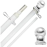 Founding Fathers Flags 6ft Spinning Flag Pole - White Pole & Silver Topper - Outdoor Wall Hanging Tangle Free Spinning Flag Pole - Black Label Special Edition