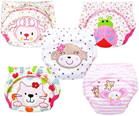 Hikfly Pack of 5pcs Baby Girls' Reusable Potty Toilet Training Pants Nappy Underwear Washable Diaper
