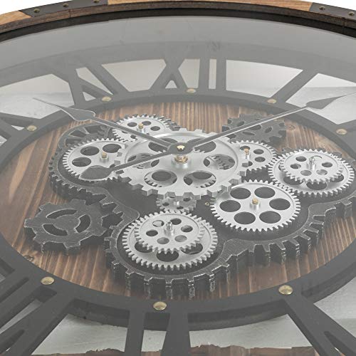 Glitzhome 26.7" D Large Decorative Wall Clock with Roman Numerals, Wooden/Metal Vintage