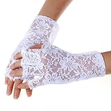 ABC(TM) Women Party Sexy Mittens Fingerless Style Dressy Lace Gloves (White)