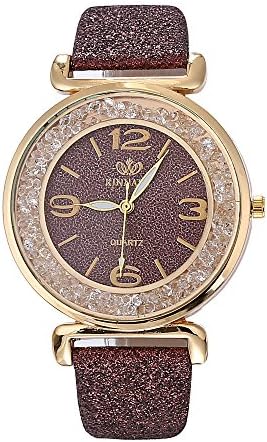 Womens Crystal Quartz Watches,Round Shiny Dial Case PU Leather Wristwatch Numeral Ladies Analog Wrist Watch Ladies Watches on Sale Watches for Women,Clearance