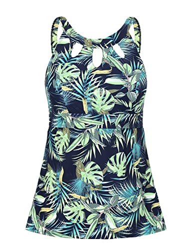 Septangle Tankini Swimsuits for Women Halter Bathing Suits High Neck Key Hole Swimwear, Green Leaf, US 10 at Amazon