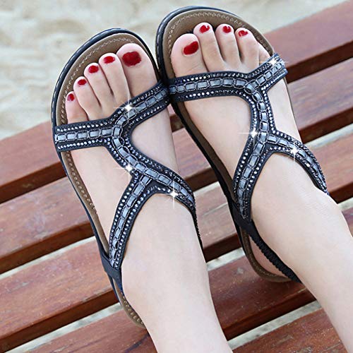 chengzhijianzhu Women's Sandals Bling Crystal Peep Toe Flats Slip-On Flip-Flops Slides Basic Slingback Beach Slippers Shoes - Thumbnail 6