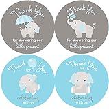 2 Inch Thank You Stickers Boy Baby Shower Favors Gray Elephant 60 Labels (Blue)
