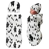 Newborn Swaddle Sack with Baby Hat Set Sleeping Sack  Soft  Stretchy Cotton for 0-3 Months Baby Boys Ink Bear Print by TIANNUOFA