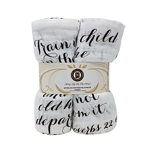 Scripture Strong Proverbs 22:6 | Best Muslin Baby Swaddle Blanket Gift Set | 100% Cotton Receiving Blankets | Extra Large (4’x4’) | Brown, 2 Pack