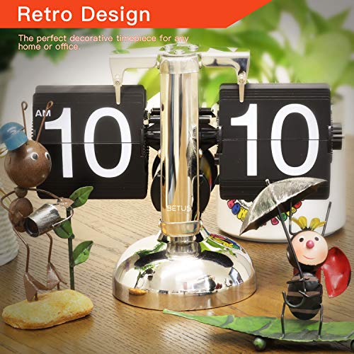Betus Retro Style Flip Desk Shelf Clock - Classic Mechanical-Digital Display Battery Powered - Home & Office Décor 8 x 6.5 x 3 Inches (Black) - Thumbnail 5