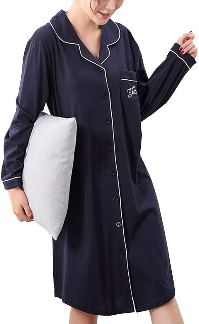 Ladies Nightgown T Shirt Cotton Blend V Neck Night Warm Shawl Dress Classic Long Pajama Top