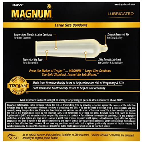 TROJAN MAGNUM LUBRICATED LARGE CONDOMS, COMFORTABLE AND SMOOTH LUBRICATED CONDOMS FOR MEN, AMERICA’S NUMBER ONE CONDOM, 36 COUNT PACK