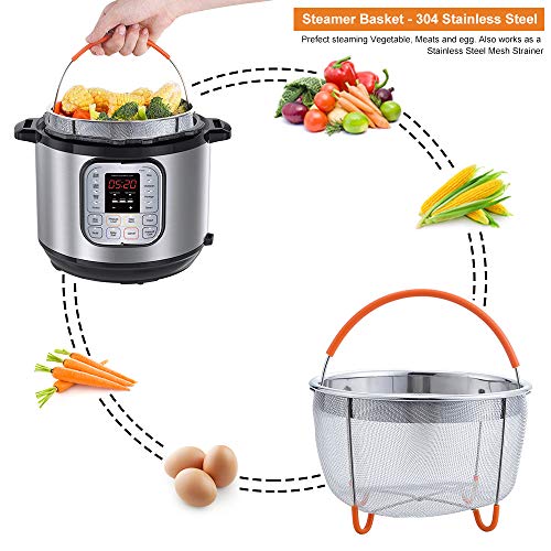 E-Gtong 4-PCS Steamer Accessories Set Complete multipurpose kit For Pressure Cooker with Steamer Basket, Non-stick Cake Pan, Egg Steamer Rack and 1 Pair Silicone Cooking Pot Mitts