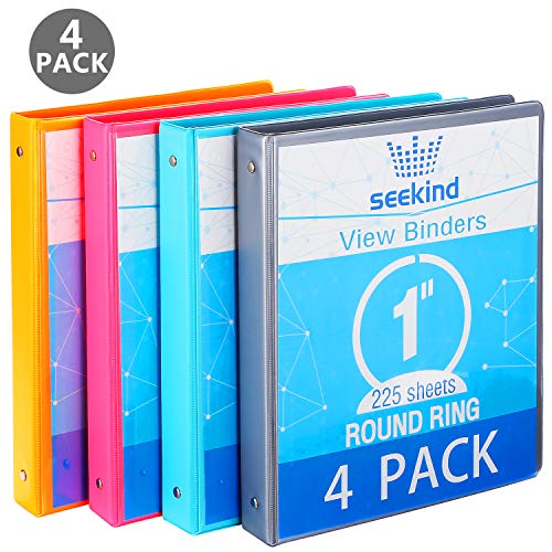 1 Inch 3 Ring Binders,SEEKIND Round View Binders with Pockets,Customizable for Home,School and Office Supplies-4 Pack - Thumbnail 7