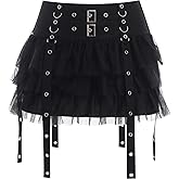 Gothic Skirt for Women Trendy High Waisted Tulle Skirts Grunge Punk Mini Skater Skirt