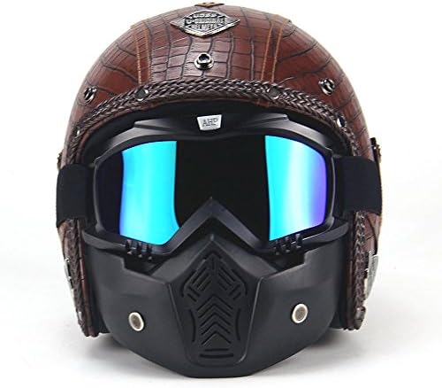 AUTOPDR 3/4 Motorcycle Chopper Bike Helmet Open Face Vintage Motorcycle Helmet with Goggle Mask (L(59-60cm), Brown1)