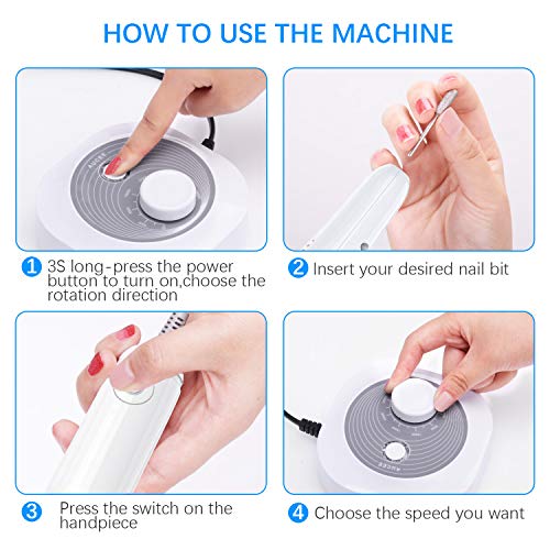 AUCEE Electric Nail Drill, Professional 30000 RPM Nail File Machine Low Noise Low Heat Low Vibration Manicure Pedicure Drill for Acrylic Nails, Gel Nail, Glazing Nail Drill, Nail Art Polisher Sets