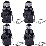 SerBion 4Pack Black E26 the US Standard Screw Light Holder,E26 to E26 Lamp Holder with 2-Prong Cord Outlet Socket Adapter, Pull Chain Switch,Convenient and Practical (4 Pack)
