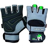 Meister Wrist Wrap Weight Lifting Gloves w/Gel Padding - Gray/Neon Green - Large