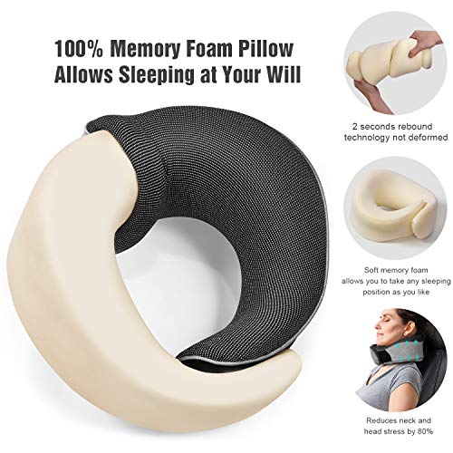 Unimi Travel Pillow,100% Pure Memory Foam & Magnetic Therapy Neck Pillow Soft & Comfortable 2020 Airplane Pillow with Silk Sleep Mask Earplugs for Airplane,Car,Travel,Nap
