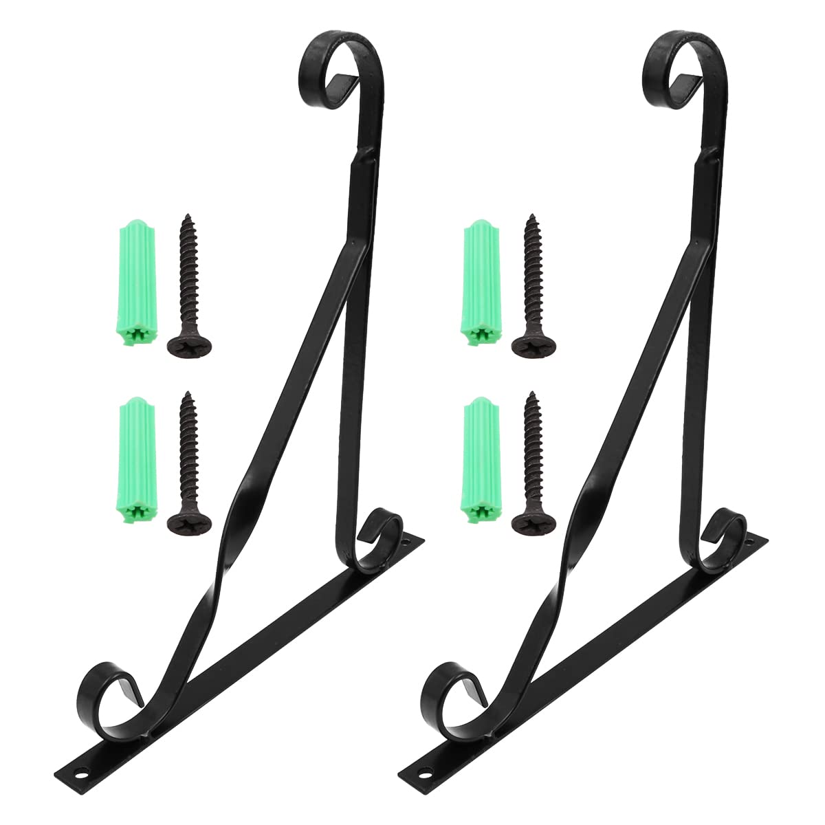 ZONADAH Pack of 2 Multi-function 10" Metal Wall Mount Holder Hanger Hooks for Plant Flower Basket Lights Birdcage Lanterns Wind Chimes Decoration Garden Balcony Indoor or Outdoor Black