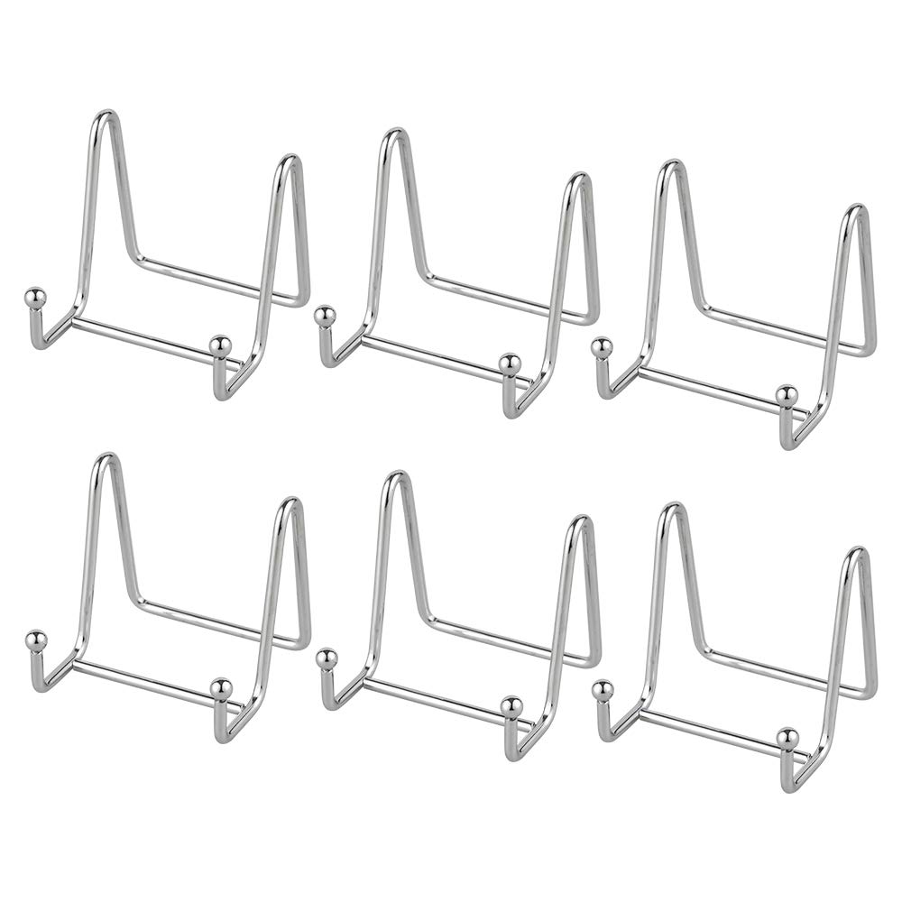 Set of 6 Plate Display Stands - Metal Plate Holders | Photo Frame | Decorative Plate | Dish | Tableware | Tableware - 3" - Silver