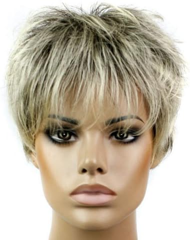 VIVIKZ Black Mixed Blonde Straight Wig Short Pixie Haircut Style Wigs For White Women Synthetic Hair High Temperature Fiber