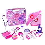 FUN LITTLE TOYS Doctor Kit for Kids, 15 pcs Pretend Play Pink, Medical Kit for Girls Toddlers