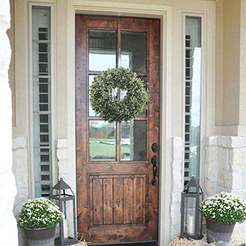 Nahuaa Boxwood Wreath for Front Door Decor, 17" Artificial Greenery Wreath Farmhouse Garland Home Office Housewarming Gift Greenery Decorations