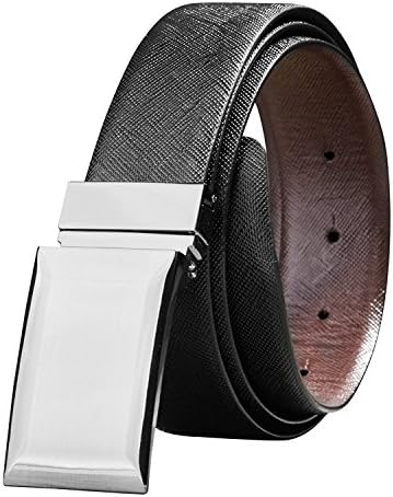 Savile Row Men's Reversible Leather Belt with Plaque Buckle - Gift box (Size 34)