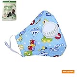 ZWZCYZ Child's Air Pollution Mask with Exhale Valves PM2.5 Cartoon Cute Anti-Dust Cotton Breathable Mouth Face Mask Suit For 4-15 Years Old (Blue car)