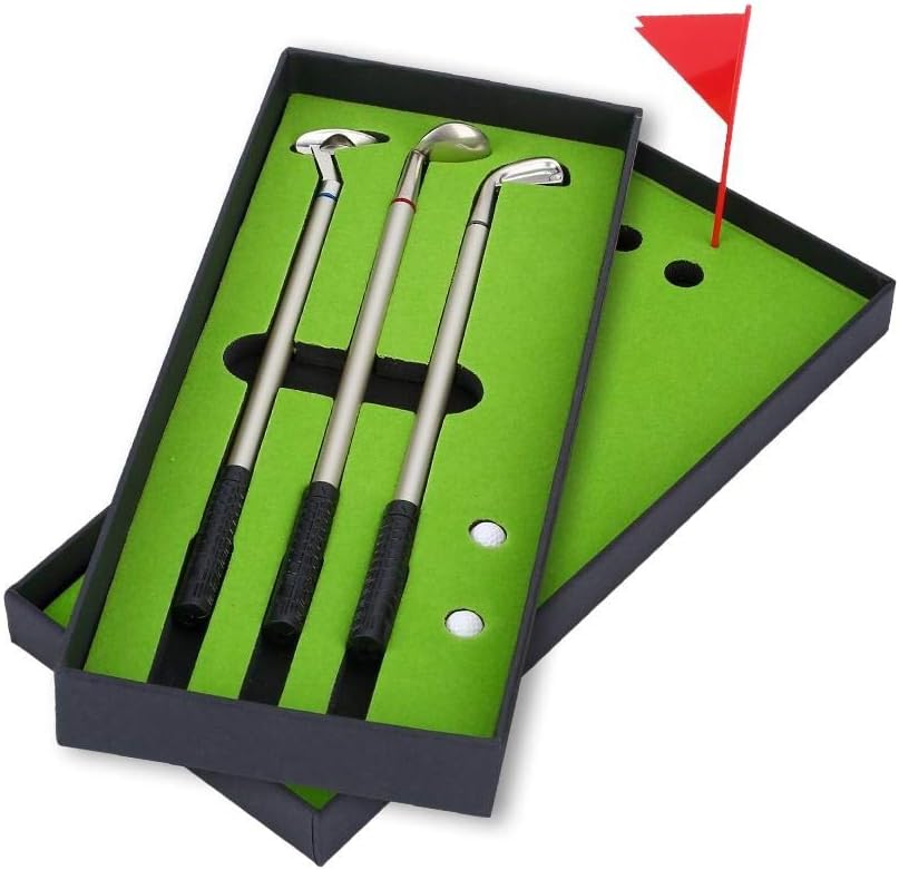 Aeloa Golf Pen Set, Mini Golf Clubs Ballpoint Pen Set with Balls Flag