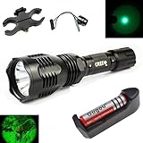 Gugou Waterproof 350 Lumens Tactical Flashlight 250 Yard Long Range Throwing Green Hunting Light Red Cree LED Coyote Hog Hunting Remote Pressure for Hunting Fishing