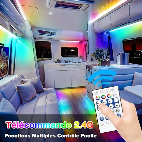 Lichaser 12 V IP67 LED Strip Lights for RGB+IC Camping Car with App and Remote Control, Suitable for Indoor and Outdoor Lighting of Camper Caravans (10 m)