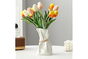 Wrinkled Paper Bag Design Flower Vase - Modern Ceramic Vase for Home Decor, Wedding Centerpiece, Rustic Farmhouse & Tabletop 